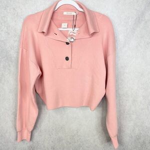 Moussy Womens Sweater Pink Cropped Relaxed Long Sleeve Knit Pullover Size XL NEW